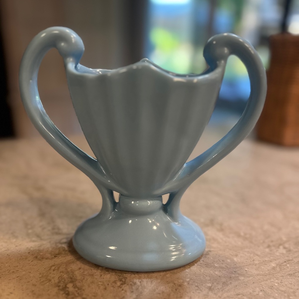 1930s Camark Pottery 404 Blue Double Handle Trophy Vase- Retro Pottery Planter